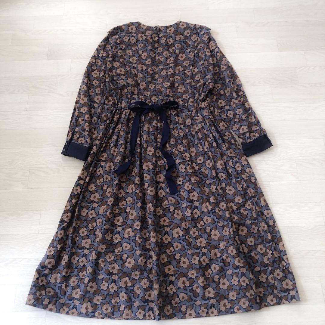 美品　TSUHARU × blu blu 花柄 後リボンワンピース