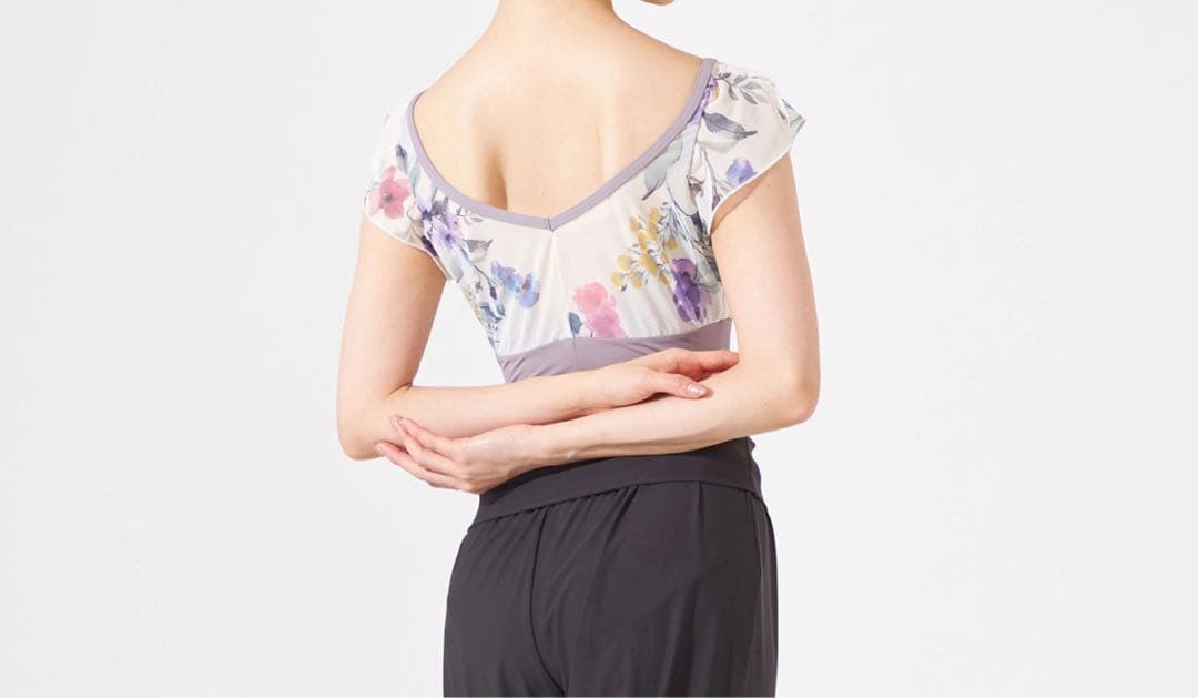 【チャコット】美品　フレアスリーブ レオタード　モーブプリント