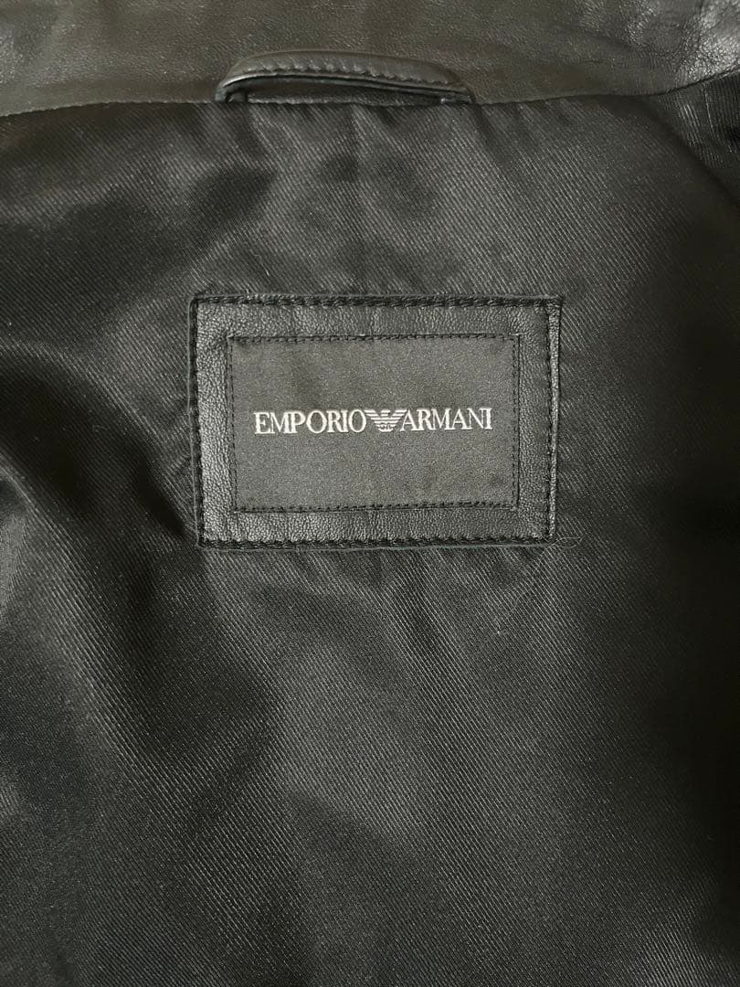 EMPORIO ARMANI ラムレザー シングル ライダース ジャケット 50