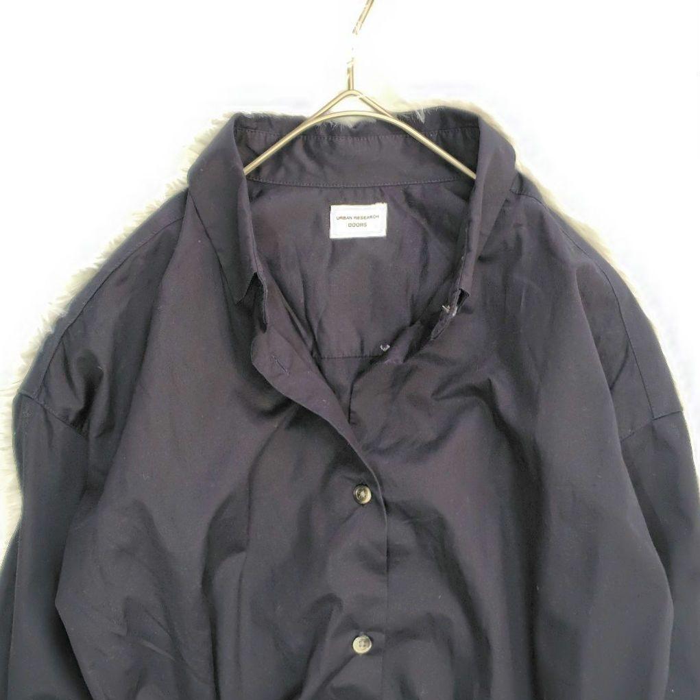 アーバンリサーチ ドアーズ【F】長袖ワンピース　綿100％　ウエストリボン　紺