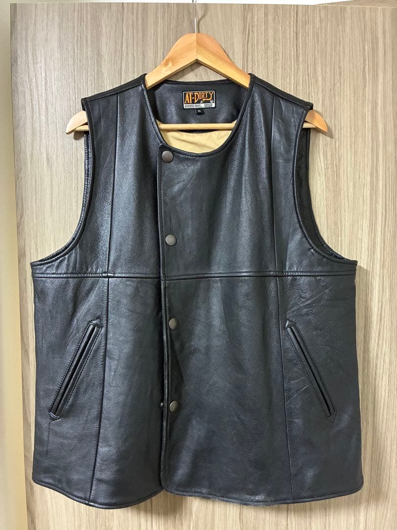 AT-DIRTY ブラックレザー ベスト XL