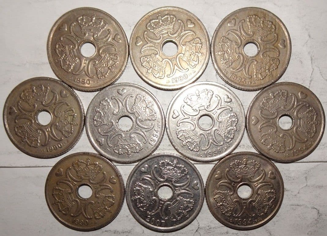 デンマーク硬貨【5クローネ 10枚】約28mm b