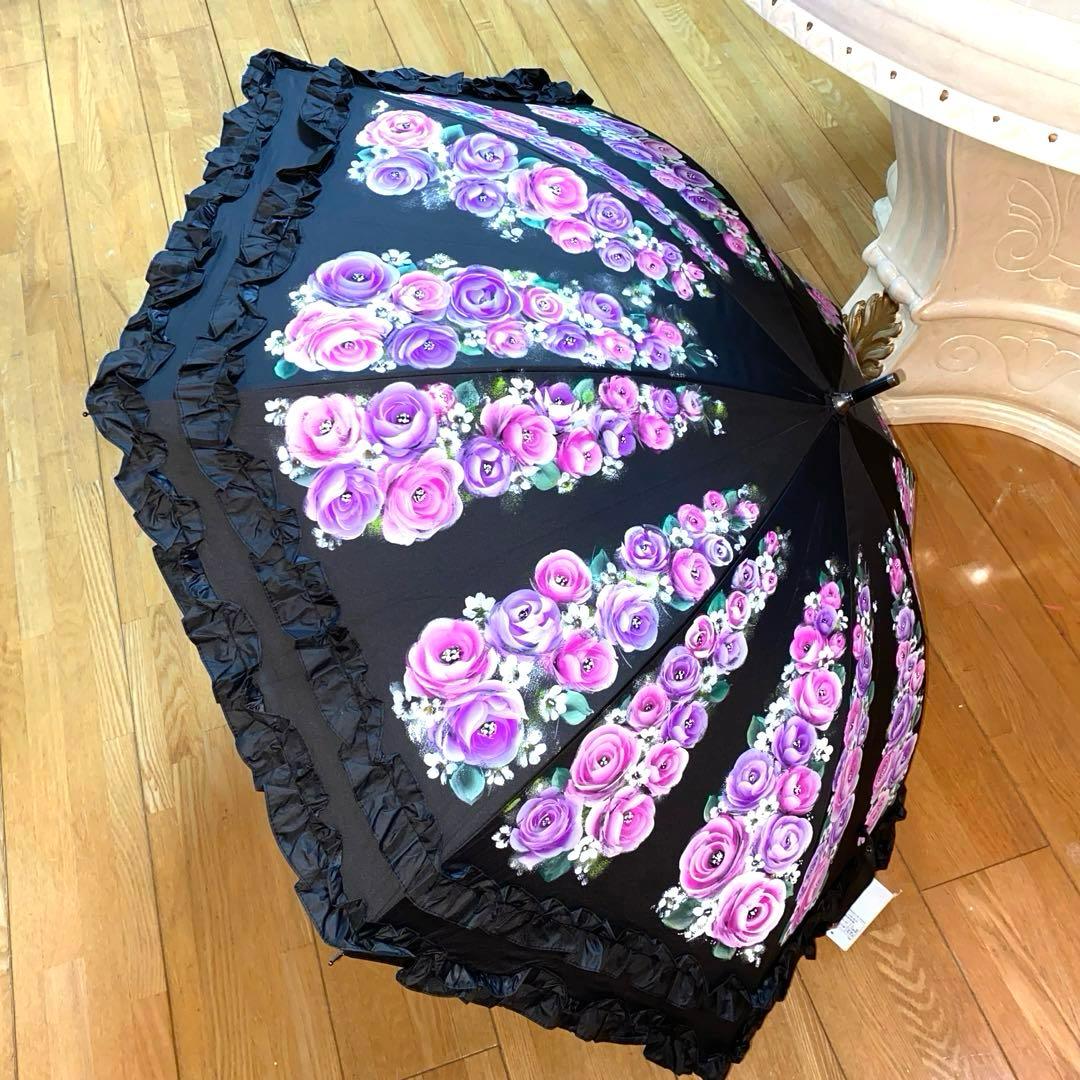 長傘　薔薇　手描き　トールペイント
