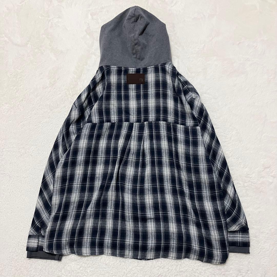 新品同様 タグ付 Darich フードドッキングチェックルーズシャツ FREE