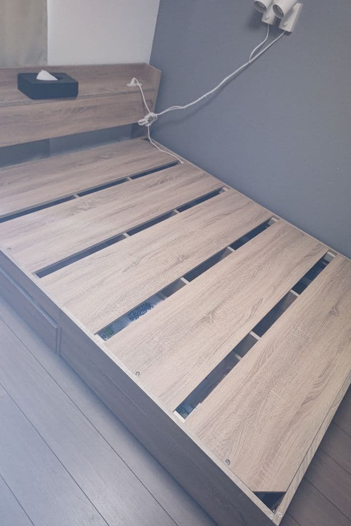 ナチュラルウッド ダブルベッドフレーム 引き出し付き【送料無料】