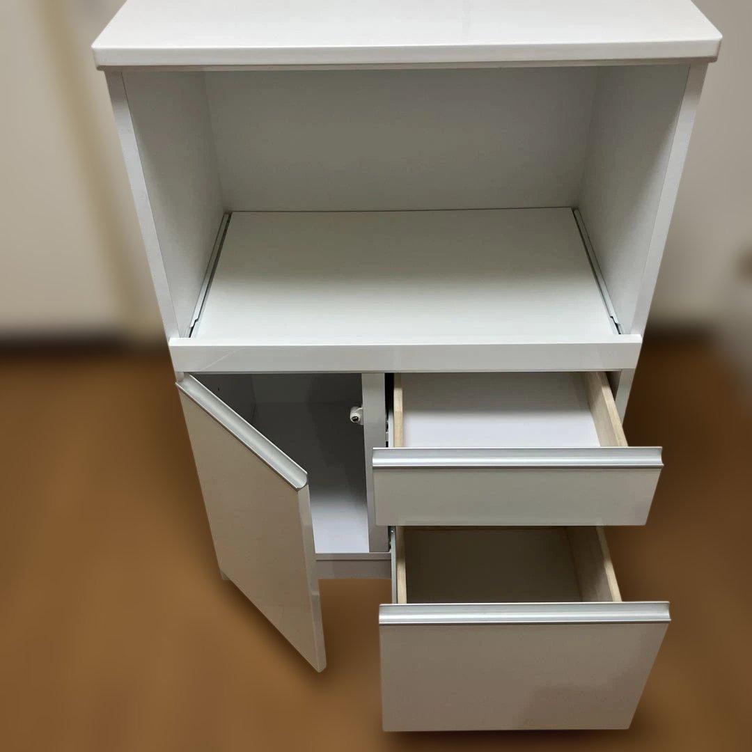 ノダ工芸　レンジ台　コンセント付き　スライドレール　白色