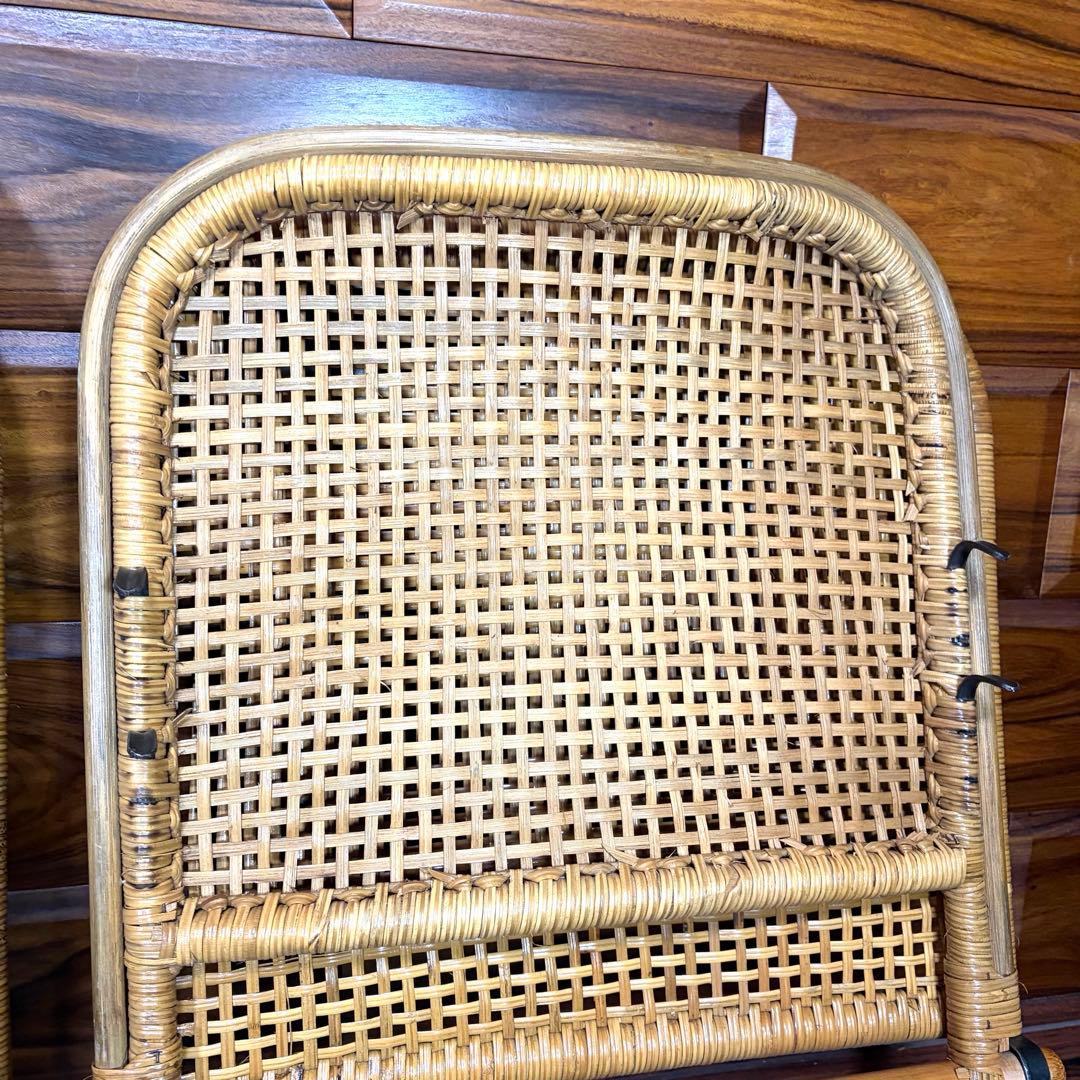 ラタン 籐 座椅子 2脚セット 折りたたみ 2段階リクライニング ヴィンテージ