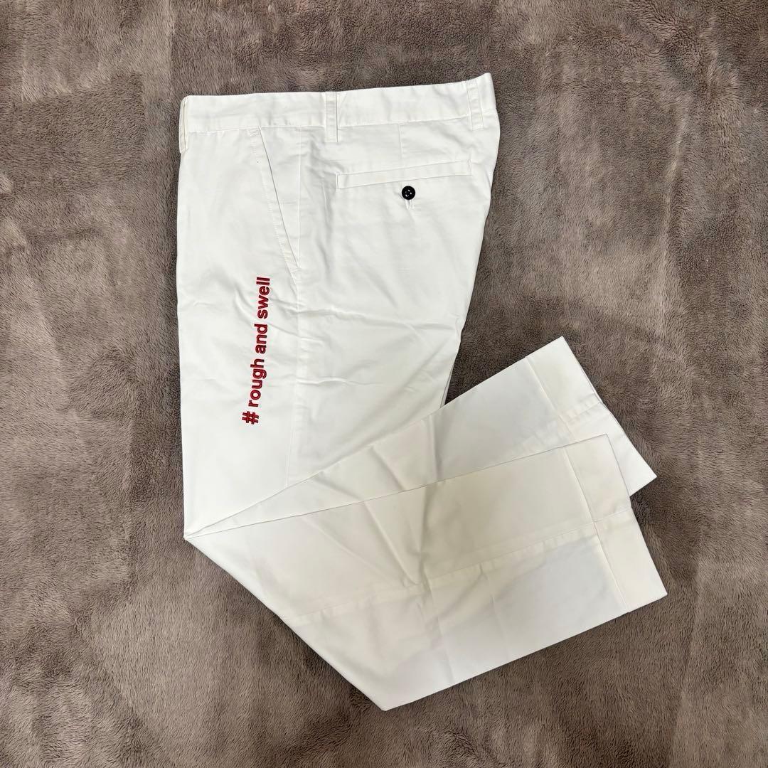 ラフアンドスウェル ストレッチテーパードパンツ 白 M 裾ダブル仕上げ