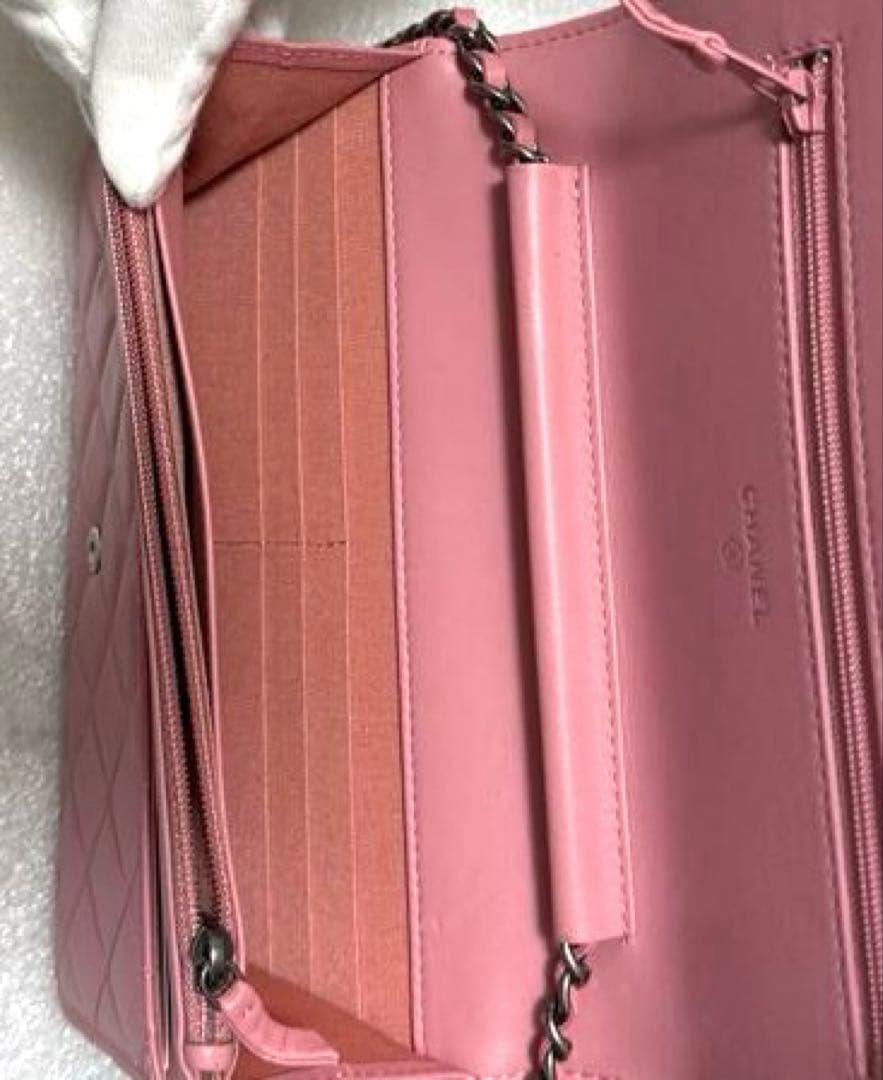 【美品】シャネル ボーイシャネル チェーンウォレット ピンク ラムスキン