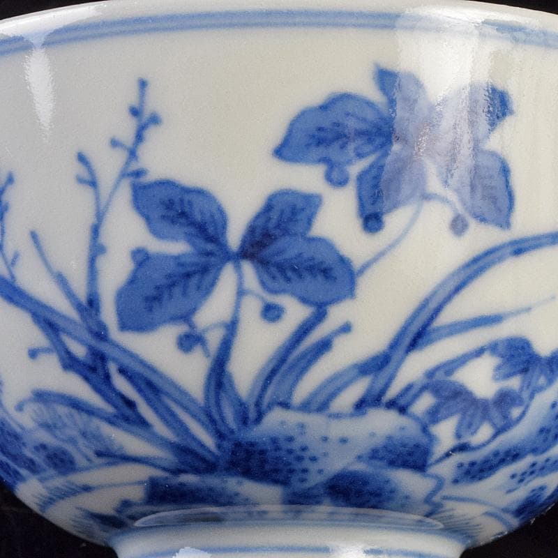 良一　煎茶道具　平安陶工清山造　染付花鳥文煎茶碗四客　共箱　U　R9303