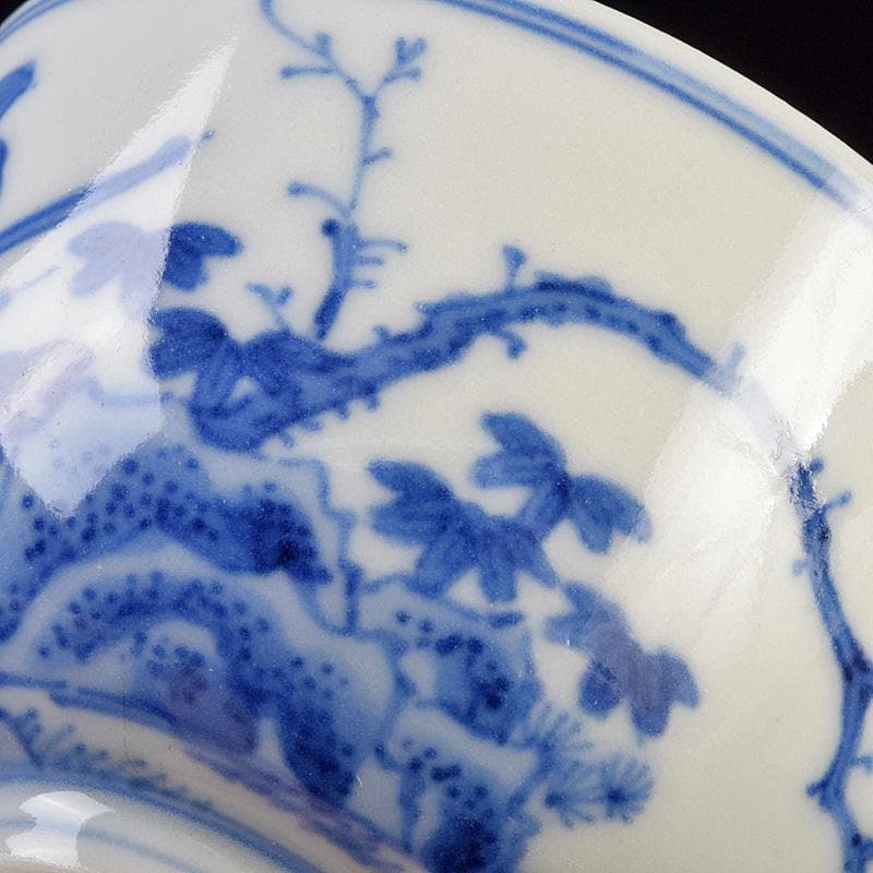 良一　煎茶道具　平安陶工清山造　染付花鳥文煎茶碗四客　共箱　U　R9303