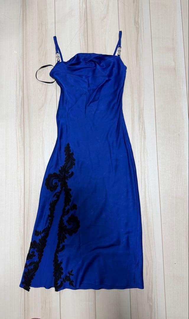 Versace ワンピース　ドレス　レース　サテン地　ブルー　青