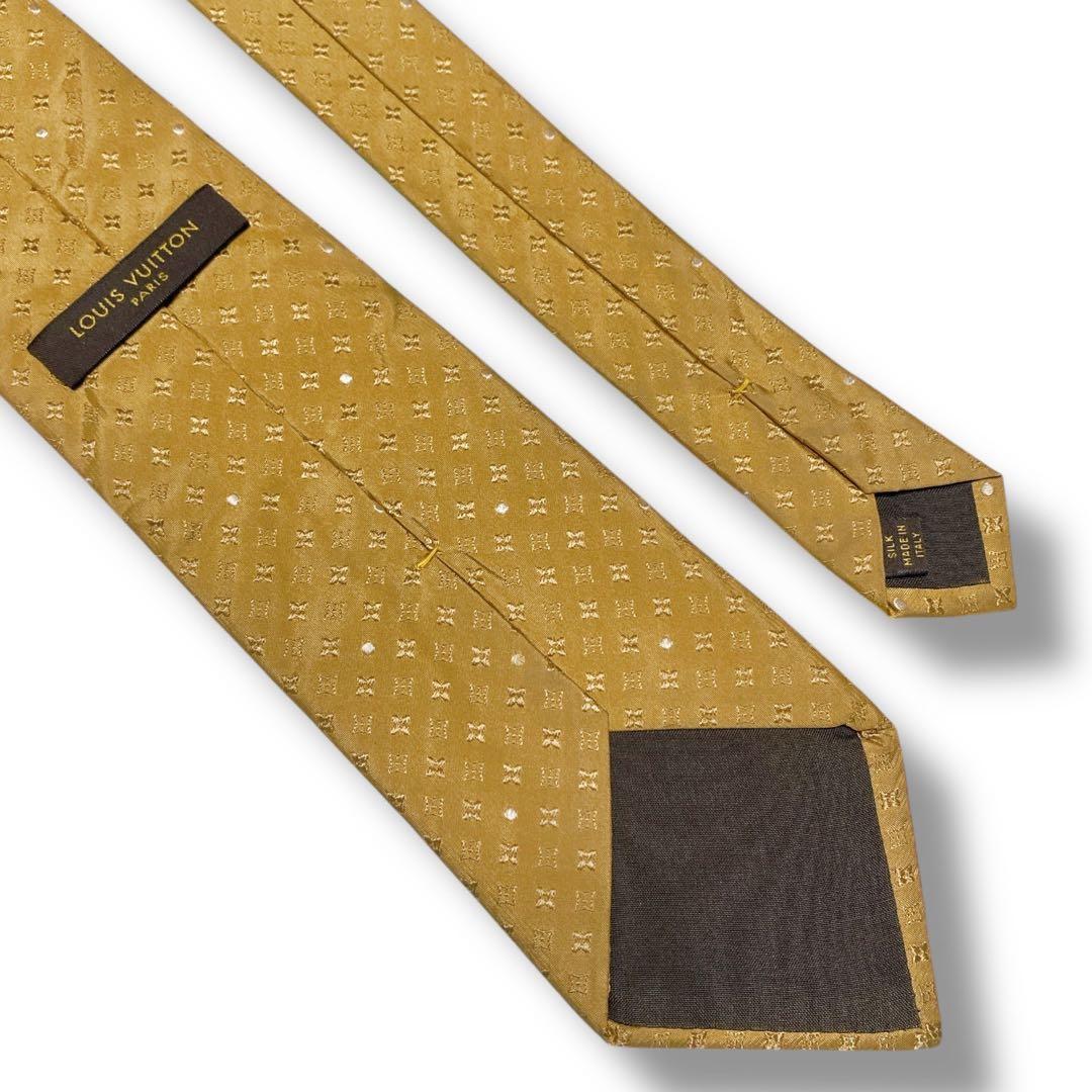 ルイヴィトン イタリア製 モノグラム総柄 シルク100% ネクタイ ベージュ系