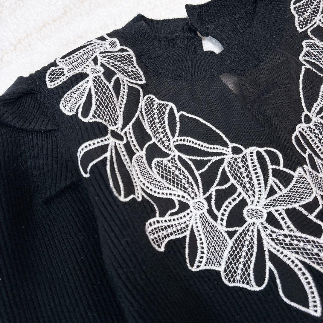 24ss完売品✨リランドチュール デコルテ刺繍　ドッキングニットワンピース S