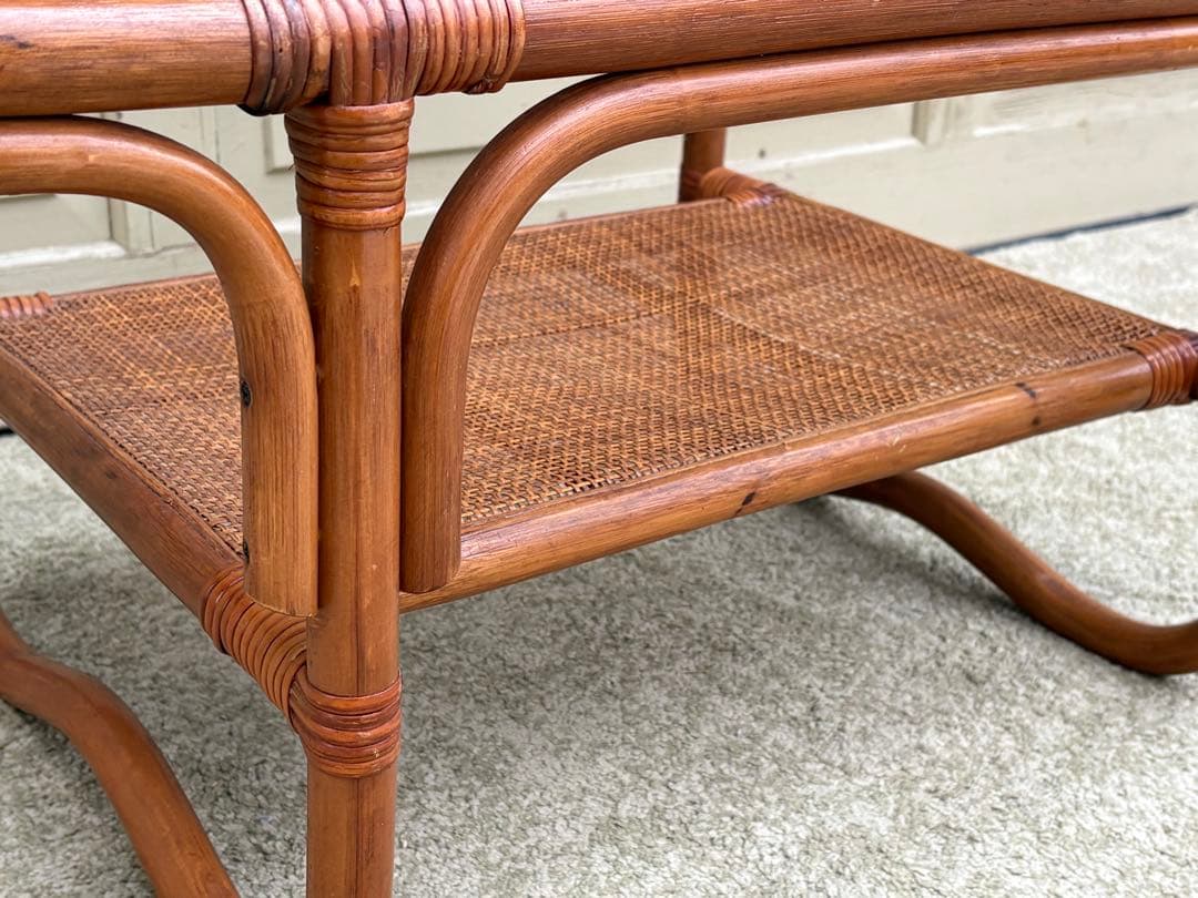 希少 昭和レトロ ラタン ガラステーブル 籐家具 センターテーブル ヴィンテージ