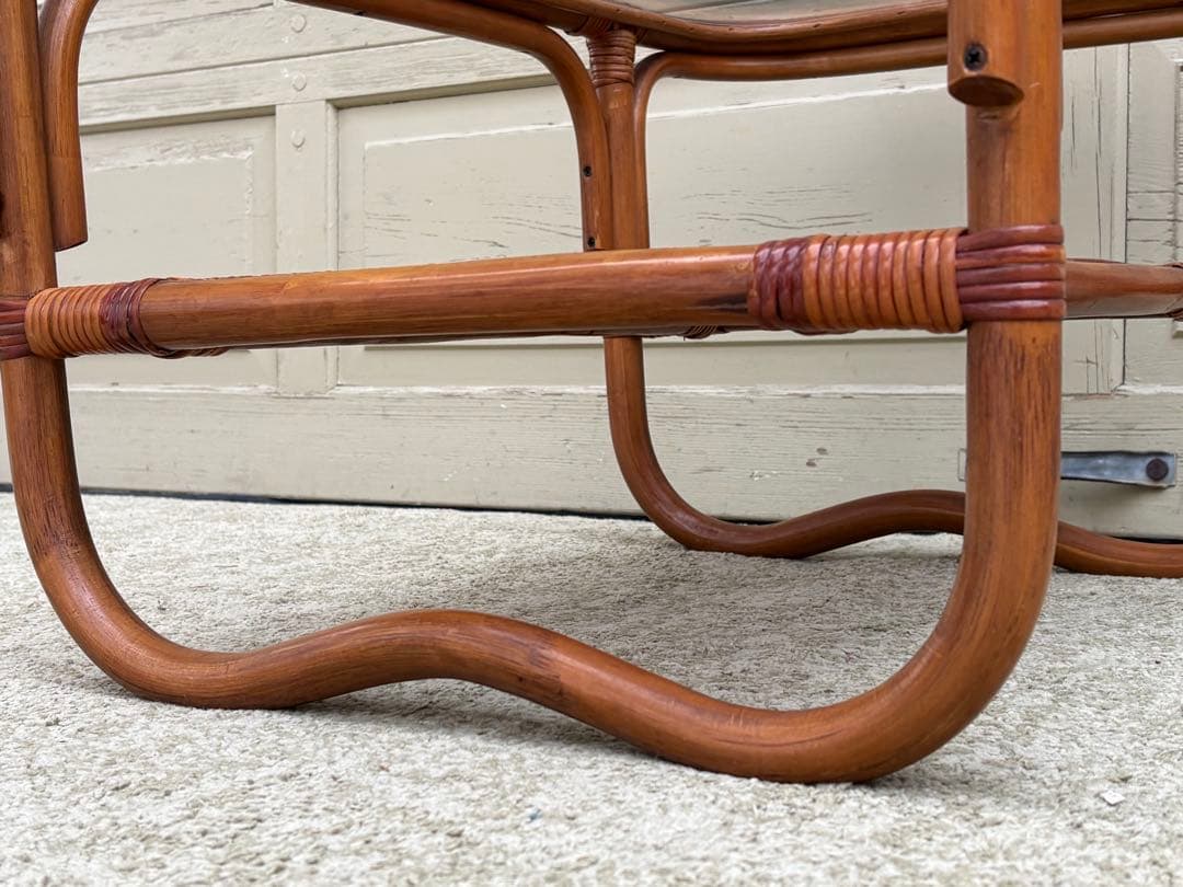 希少 昭和レトロ ラタン ガラステーブル 籐家具 センターテーブル ヴィンテージ