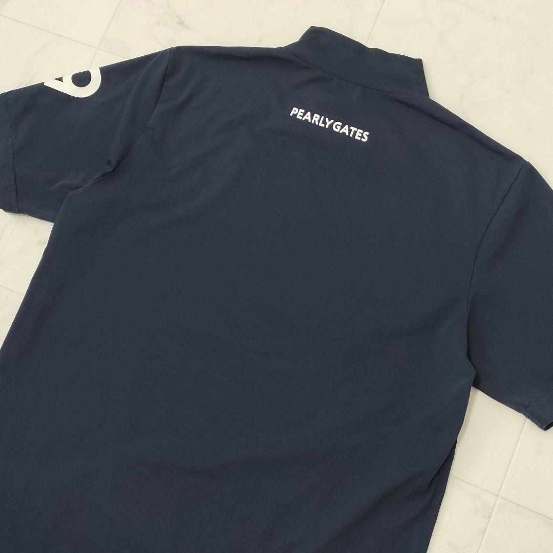 パーリーゲイツ　モックネック　半袖シャツ　ロゴ　ストレッチ　ネイビー　サイズ5