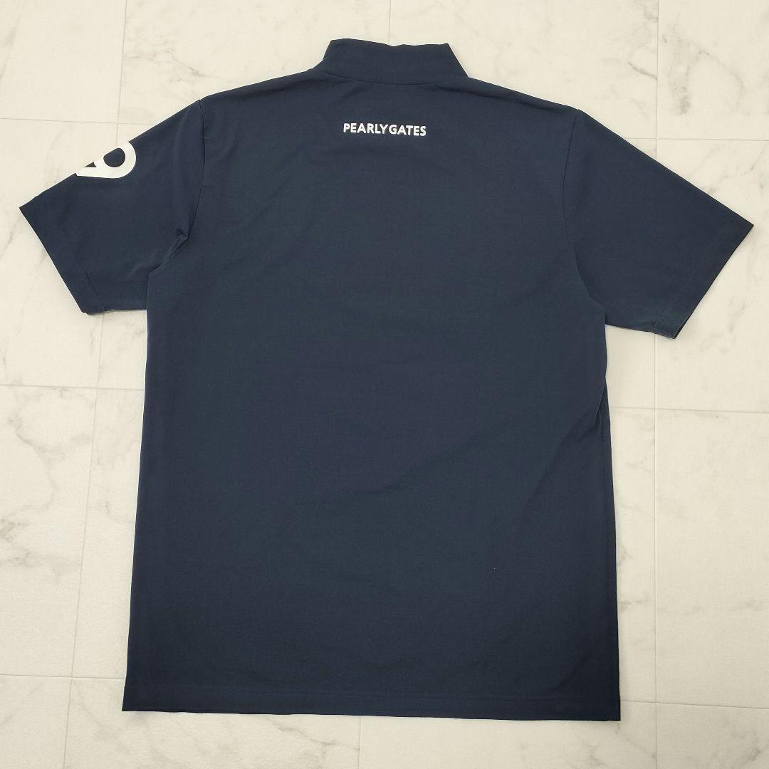 パーリーゲイツ　モックネック　半袖シャツ　ロゴ　ストレッチ　ネイビー　サイズ5