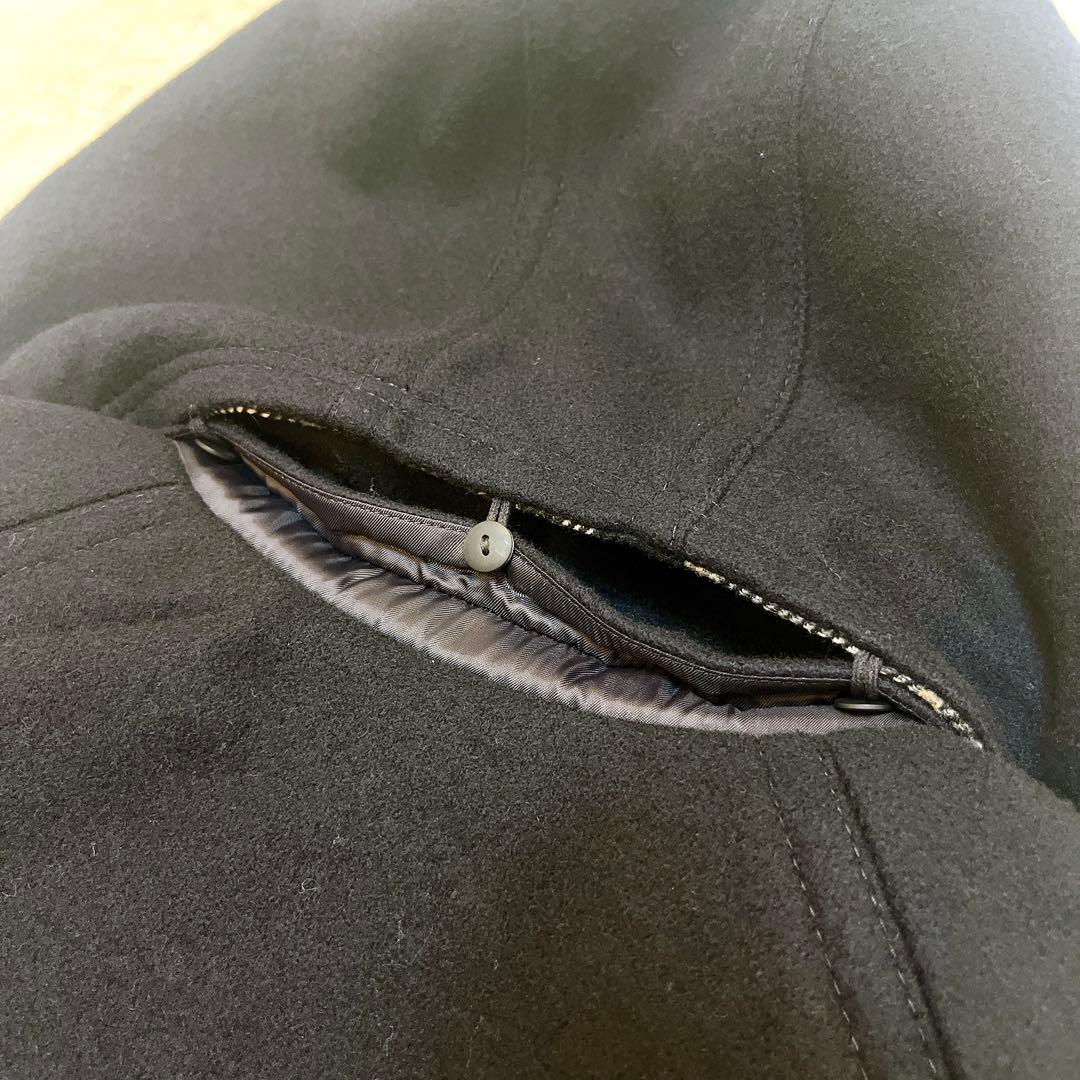 美品◆バーバリー ウール ケープ コート 銀ボタン ノバチェック◇ネイビー 38