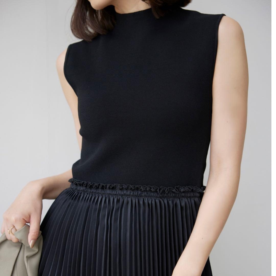 anuans プリーツドッキングニットワンピース