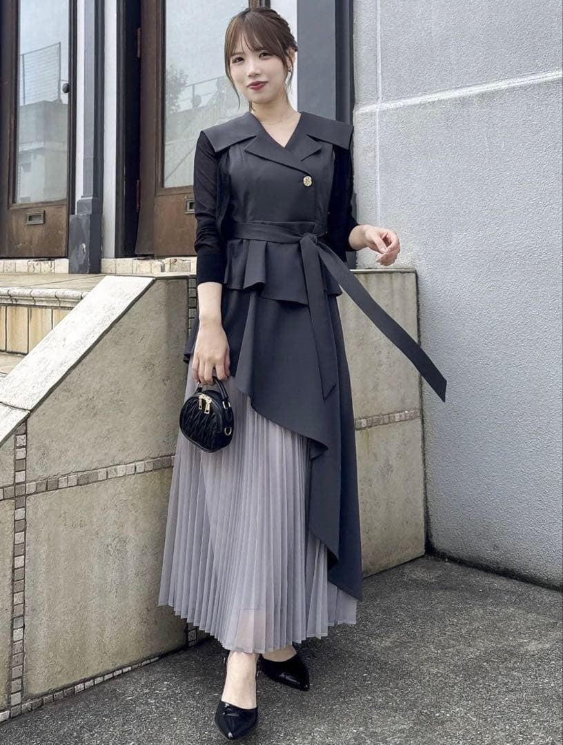 Dazzlin アシメプリーツトレンチワンピース　Sサイズ