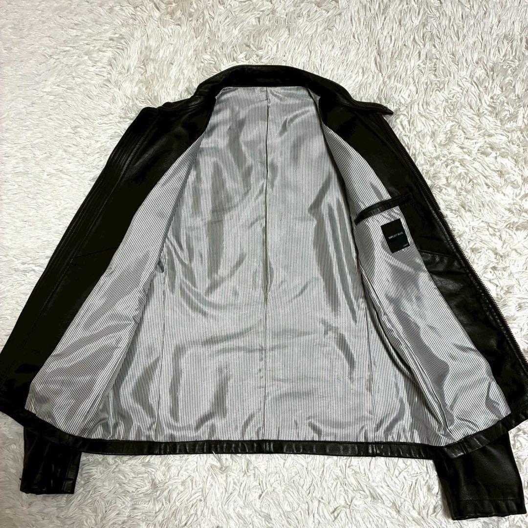 L/ラムレザー⭐️SHIPS ライダースジャケット　裏地ストライプ Wジップ 黒