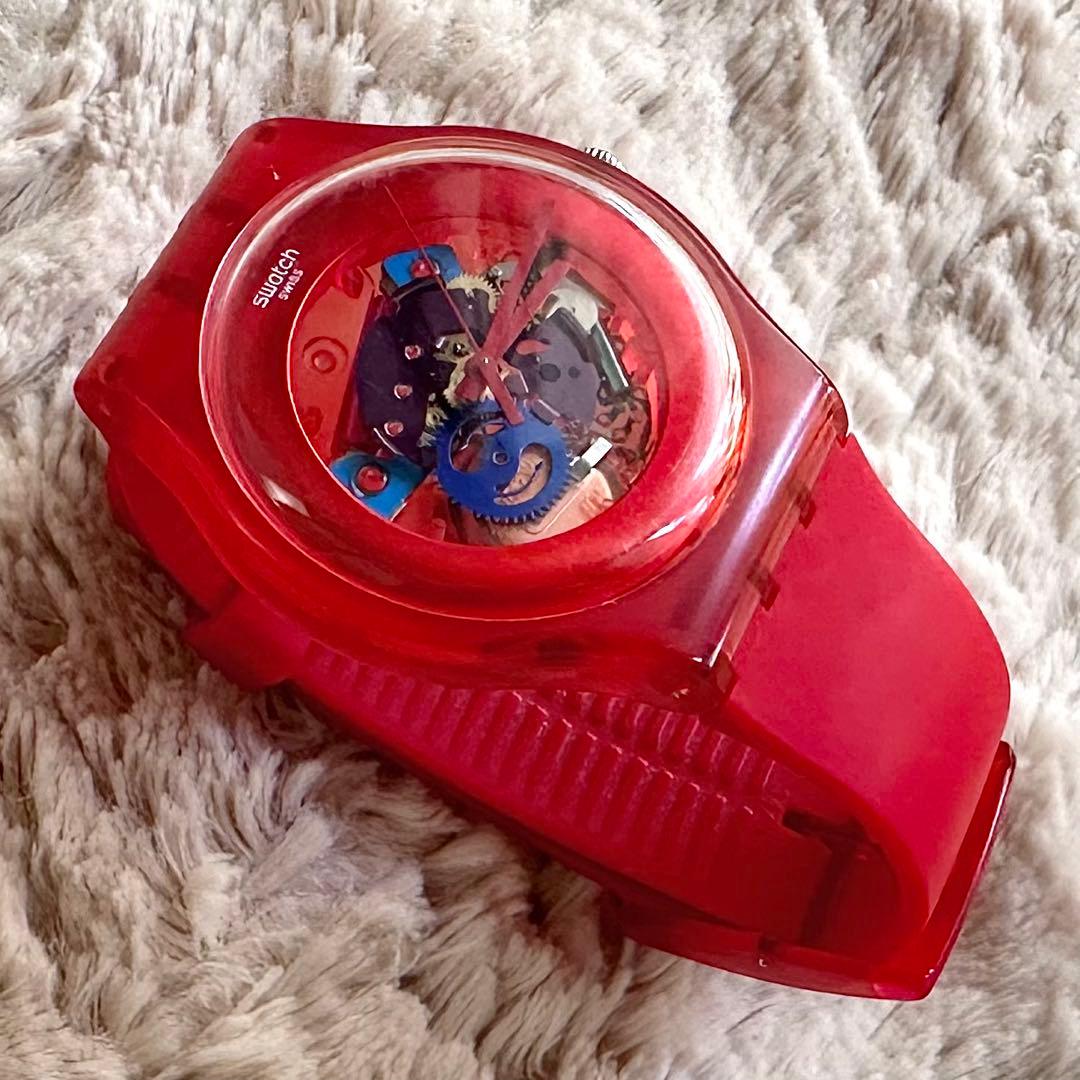 swatch 腕時計 2点セット　シリコン　スケルトン　クリア　赤　白