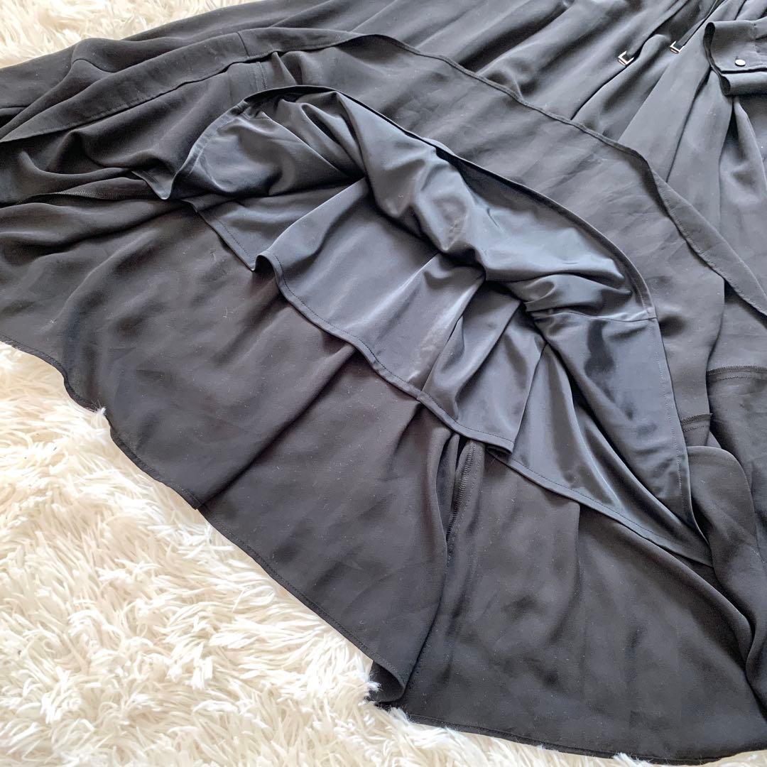 美品✨高級感 ダイアグラム シフォン マキシ丈 シャツワンピース シアー切替 黒