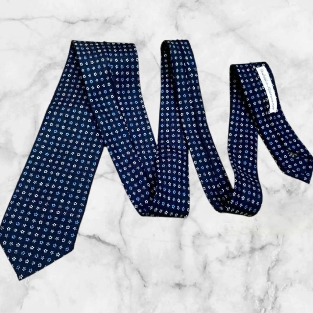 【美品】E. Marinella マリネッラ ネクタイ 小紋柄 ネイビー