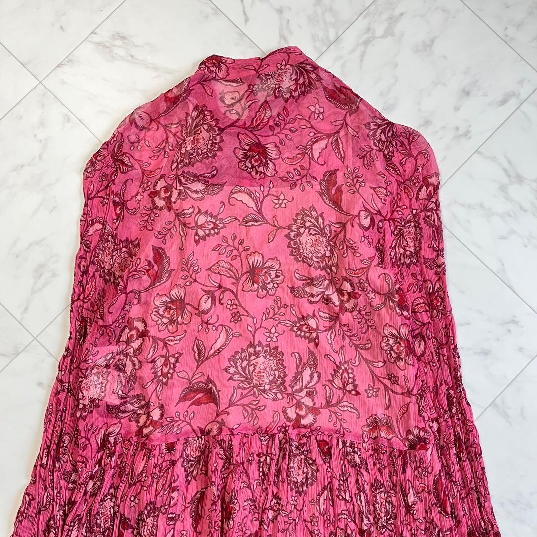 ルルウィルビー 楊柳フラワーリボンワンピース ボウタイ　ピンク 花柄　日本製