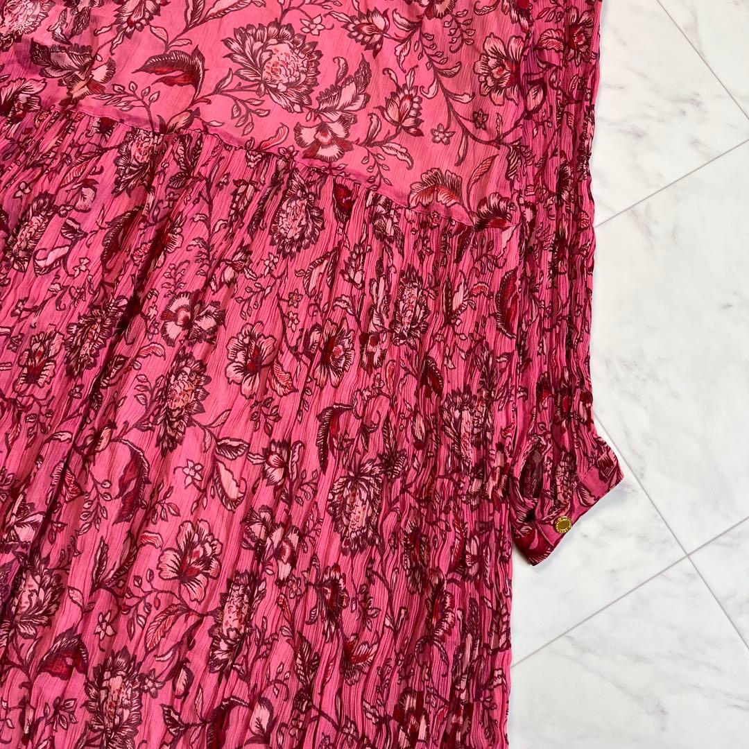 ルルウィルビー 楊柳フラワーリボンワンピース ボウタイ　ピンク 花柄　日本製