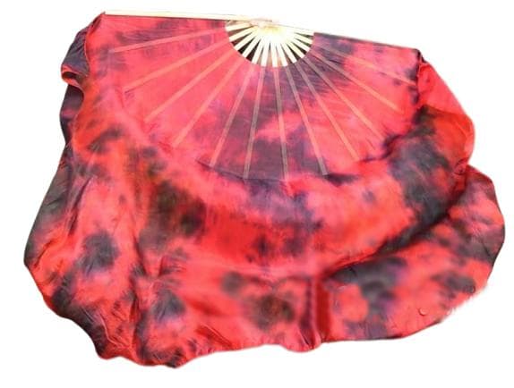 【新品】ビッグフラッターファンベール★右手のみ★赤黒タイダイ！高級100％シルク