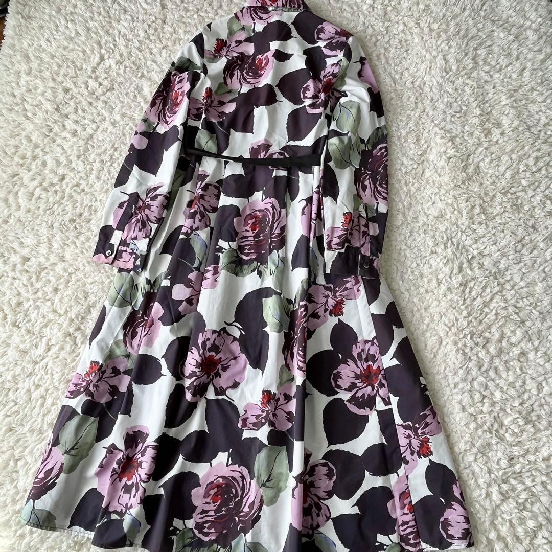 23AW グレースクラス　ボタニカルシャツドレス　総柄　リボンベルト　Aライン