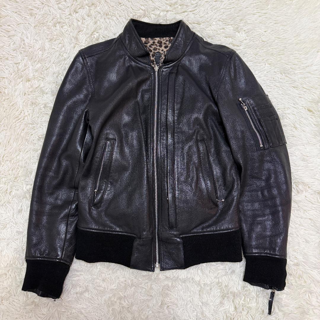 【本革】J.I.M.S レザージャケット ヒョウ柄ライニング シングルライダース