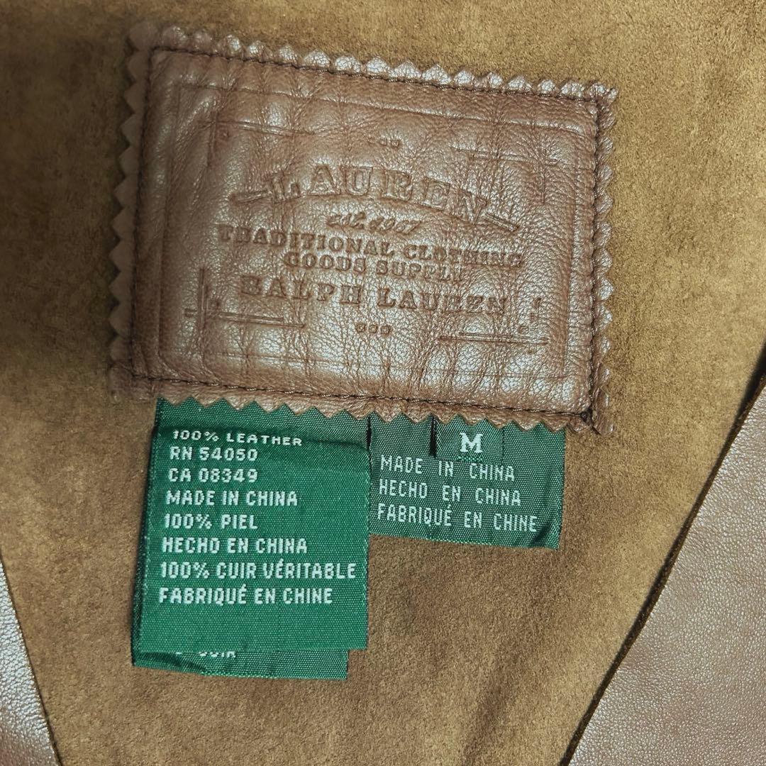 本革 ローレンラルフローレン レザーベスト コンチョ フリンジ 茶 M