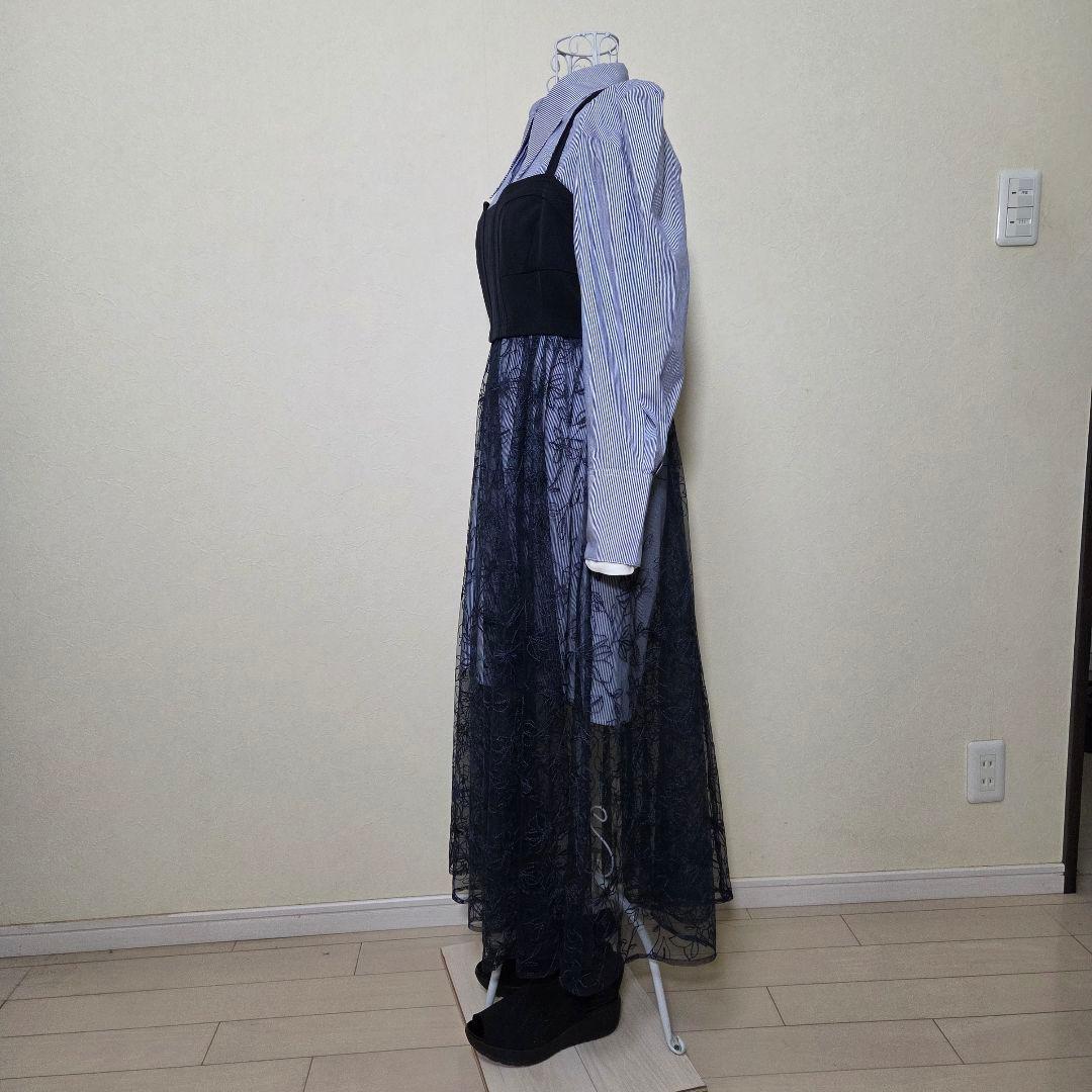 リリーブラウン　コラボ　シャツコンビワンピース　フリーサイズ　ブルー