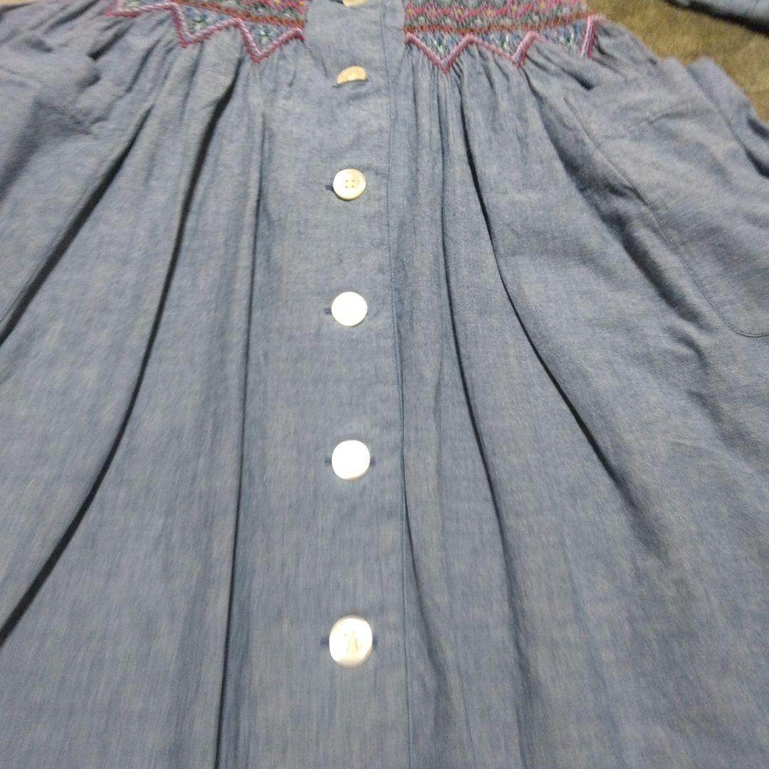 お値下　ピンクハウス系　アツキオオニシ　青色刺繍入り長袖シャツワンピース