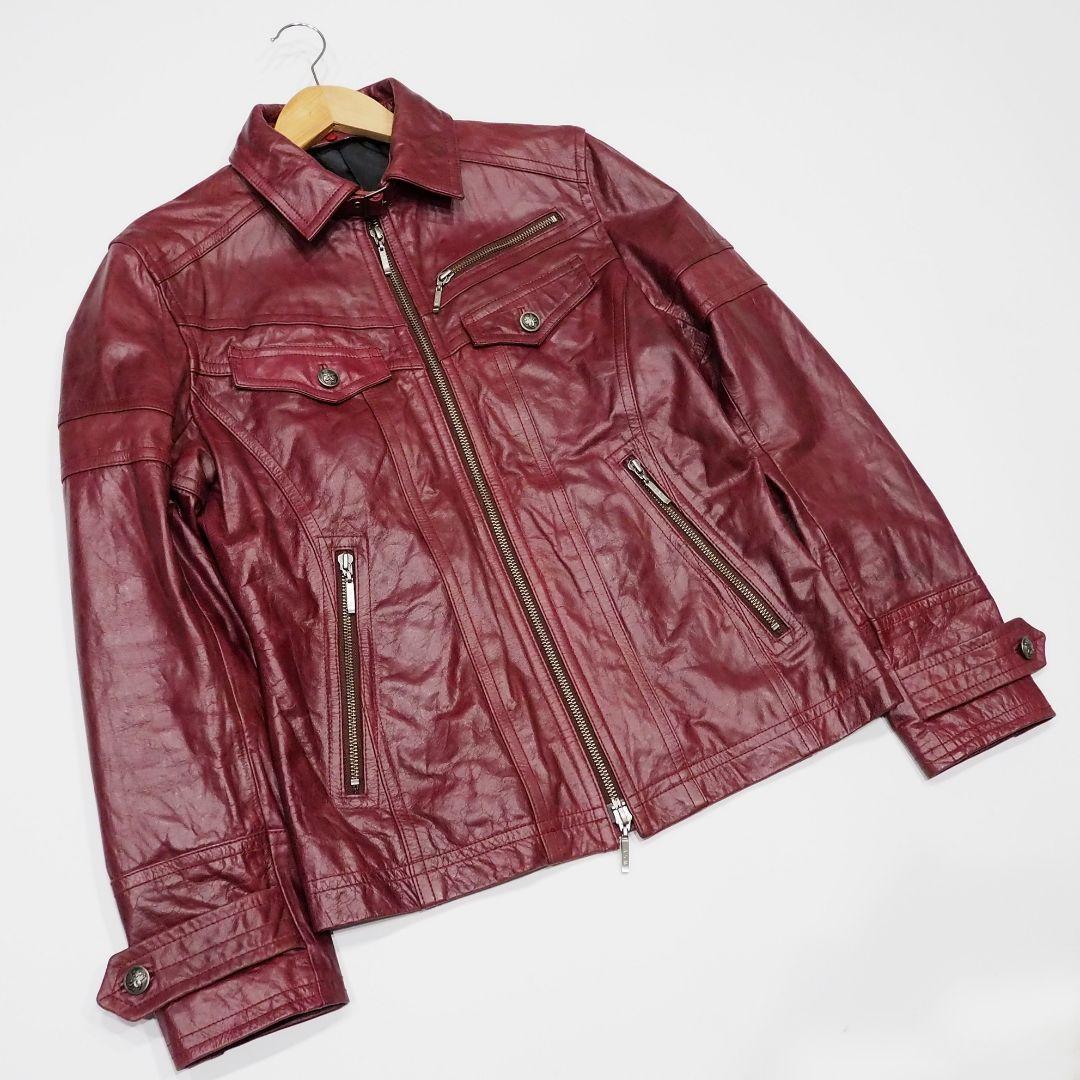 A.S.M シングルライダースジャケット 水牛革 ワインレッド 赤 48 本革