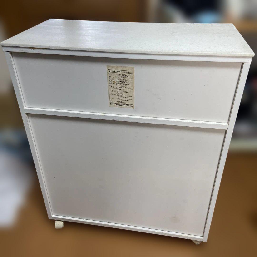 山善 人工大理石キッチンカウンター　ダストボックス3個&キャスター付