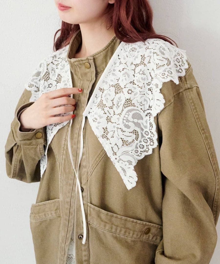 新品　Kastane カラーツイルレース付きジャケット　カスタネ ベージュ