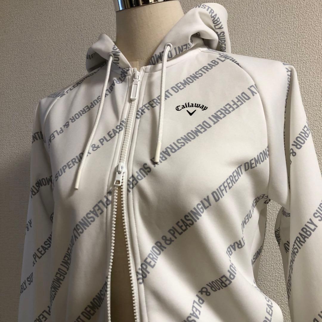 キャロウェイ★ダブルジップアップ パーカー ホワイト ロゴ 総柄 Mサイズ