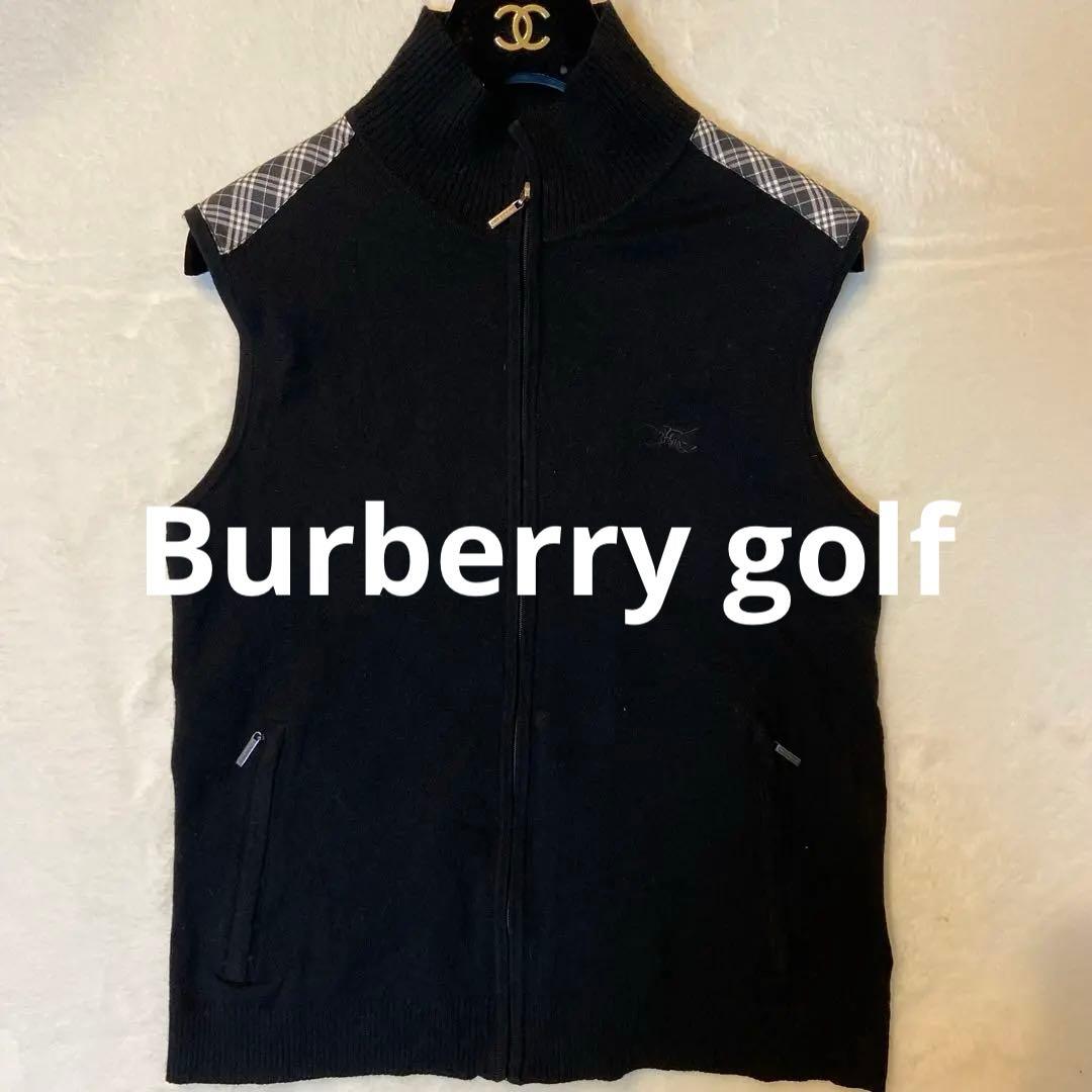 Burberry golf 黒のニットベスト ノバチェック柄肩