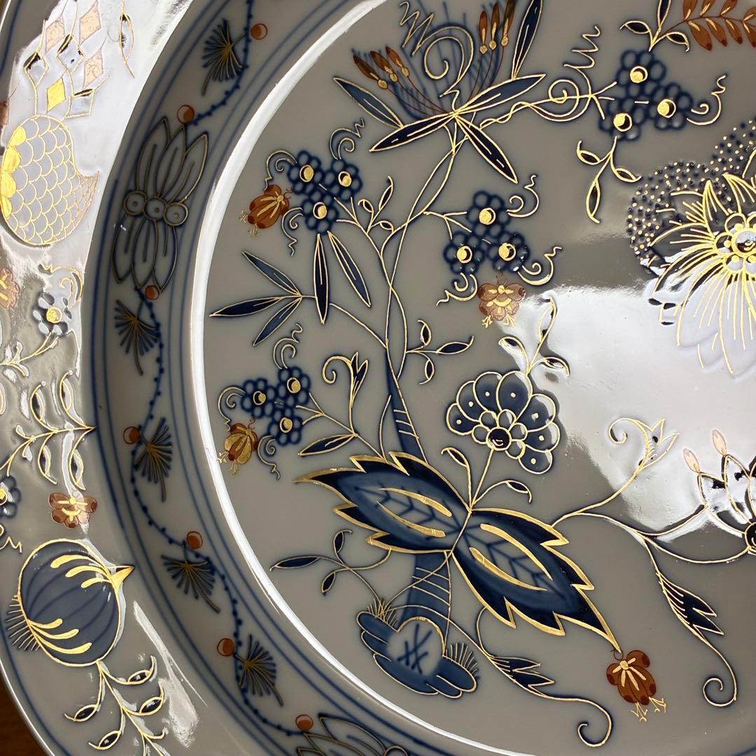 マイセン ブルーオニオン レッド＆ゴールド 朱金プレート 一級品 カラーオニオン