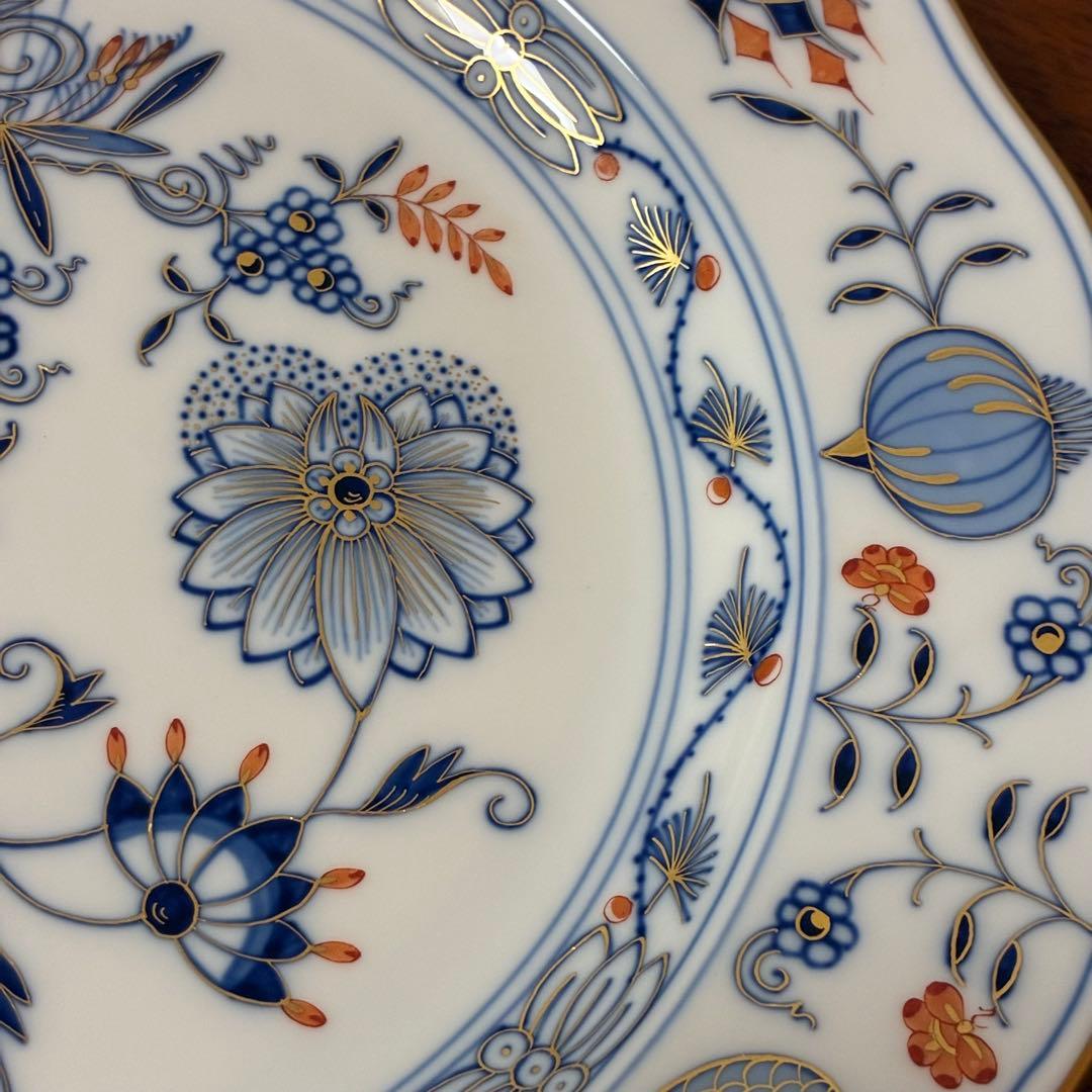 マイセン ブルーオニオン レッド＆ゴールド 朱金プレート 一級品 カラーオニオン