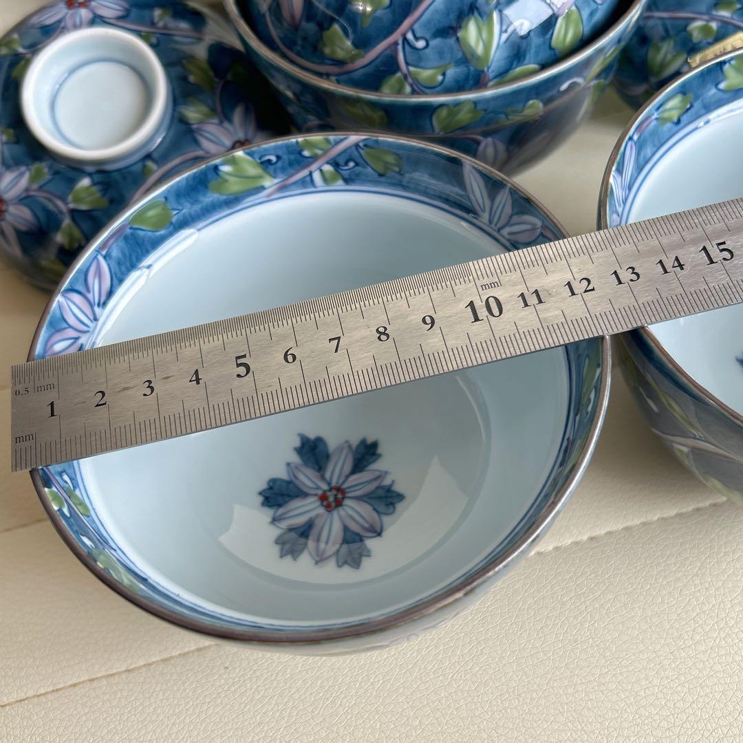 有田焼　華山萬右衛門窯　手描き　古染風唐草　高級　蓋付き丼ぶり揃　5客　雑煮碗