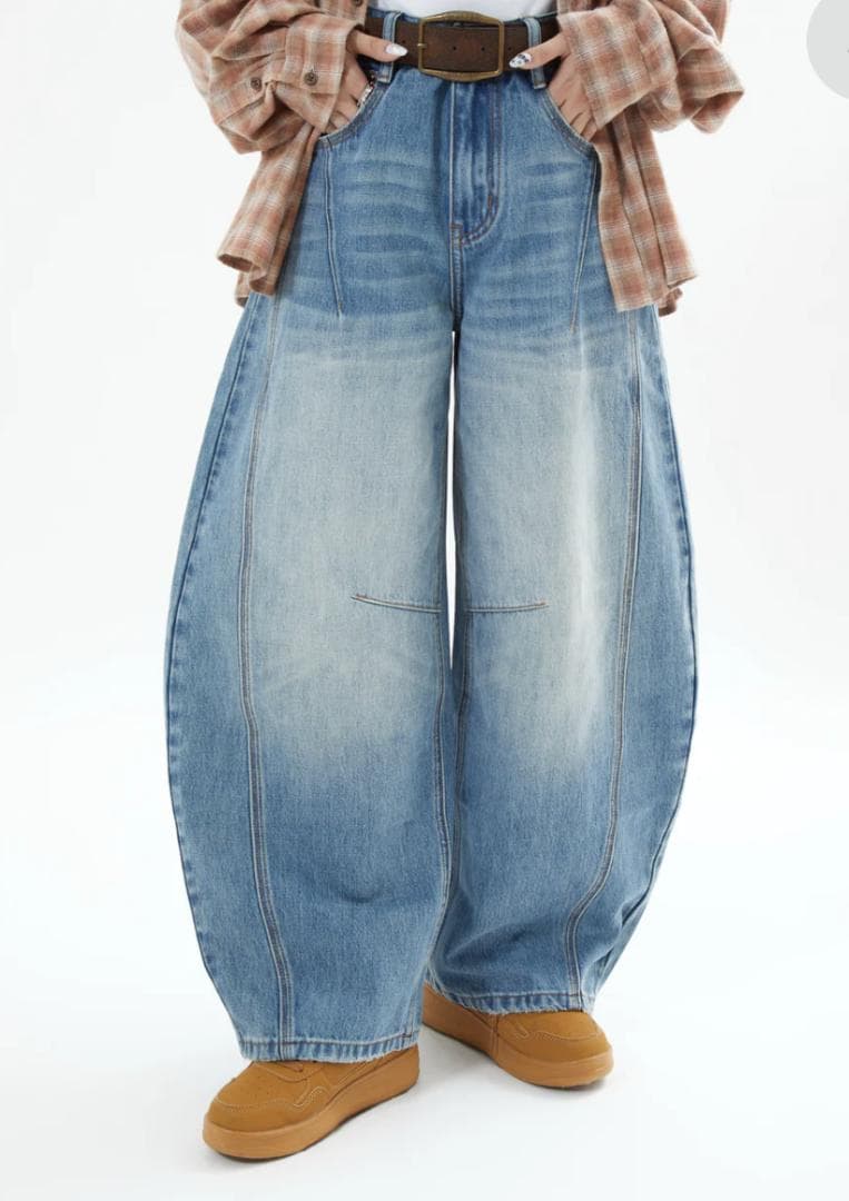 L2090ウォッシュドステッチバルーンデニムL（lightblue）地底人