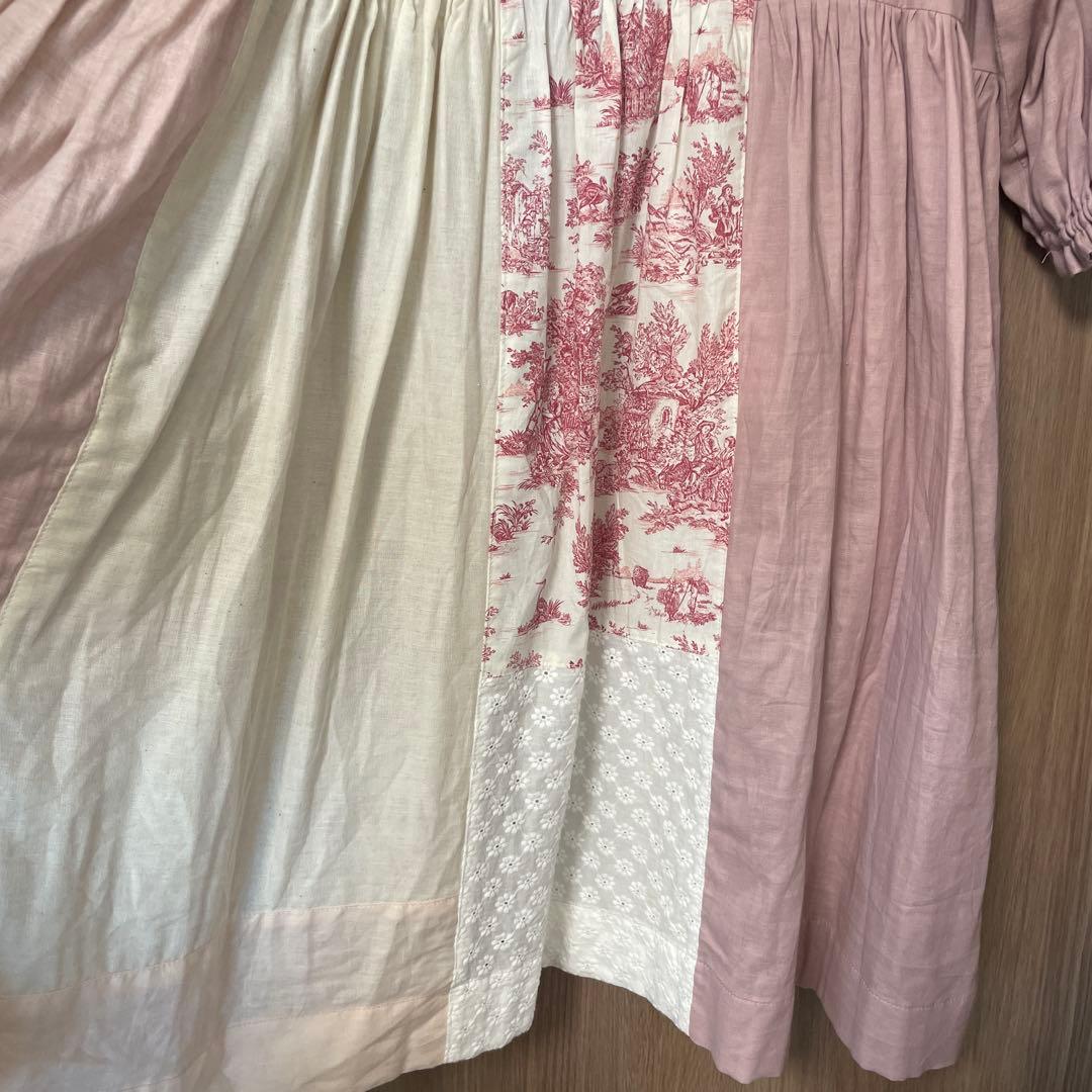 ハンドメイド　作家様　ローウエストトワルドジュイパッチワークワンピース