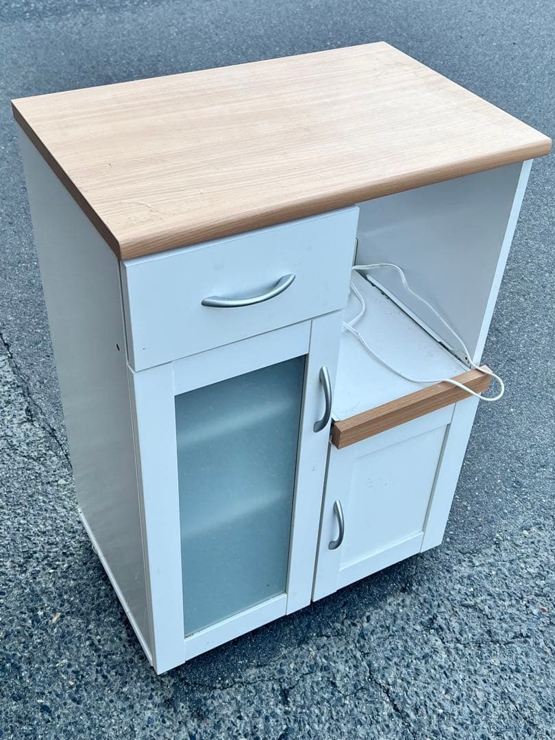 キッチンカウンター 炊飯器 レンジ台 キャスター付き 食器棚ホワイト