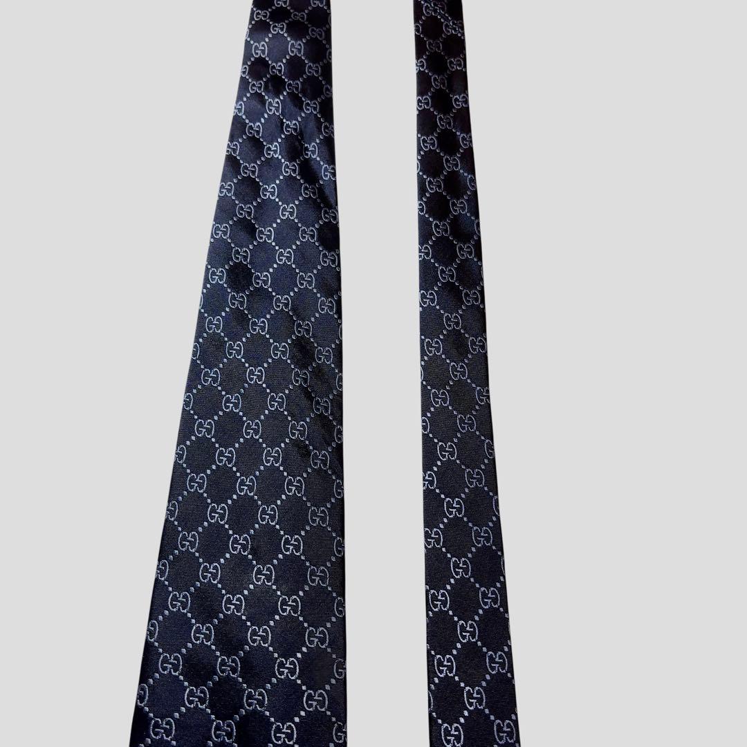 GUCCI ネイビー シルク ネクタイ GGパターン