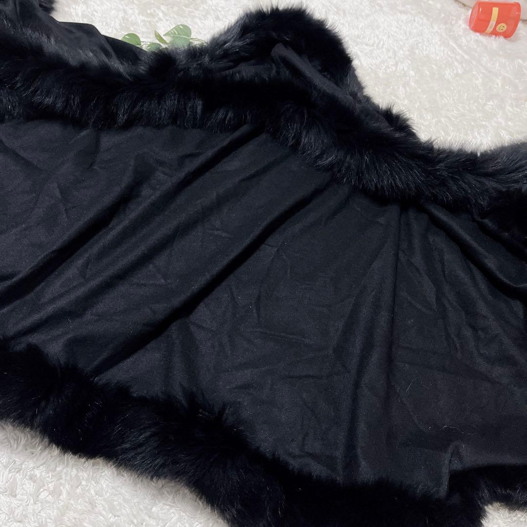 たんぽぽ　カシミヤ100％ フォックスファー　ブラック　ケープ　上質